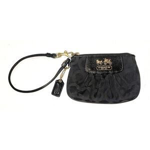 Coach Madison Signature C Jacquard Black Pleated Wristlet Small